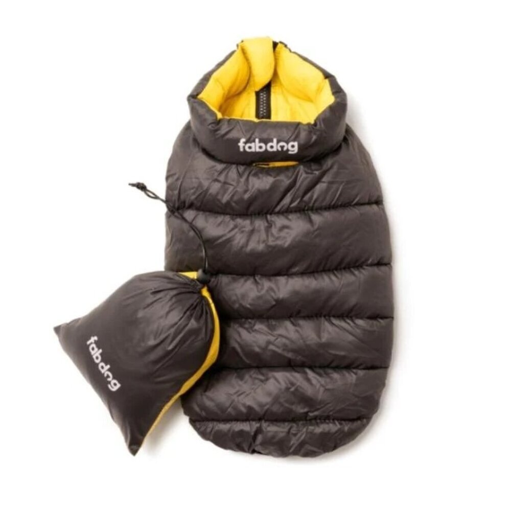 Fabdog 'Pack N' Go' Reversible Dog Jacket in Yellow & Grey MSRP $52 NWT